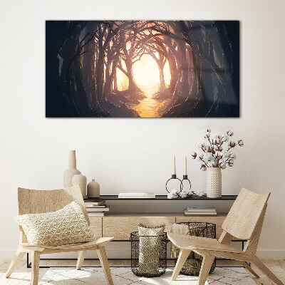 Foto op glas Licht in het bos