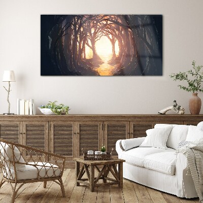 Foto op glas Licht in het bos