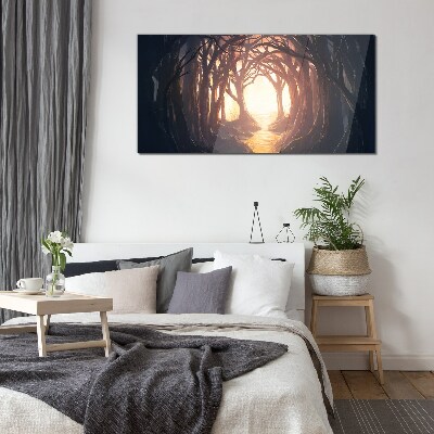 Foto op glas Licht in het bos