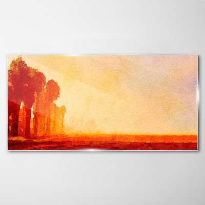 Foto op glas Zonsondergang achter de palmbomen