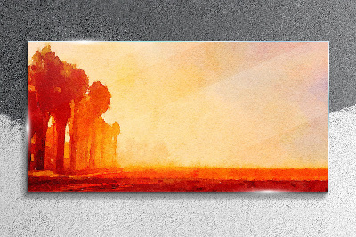 Foto op glas Zonsondergang achter de palmbomen