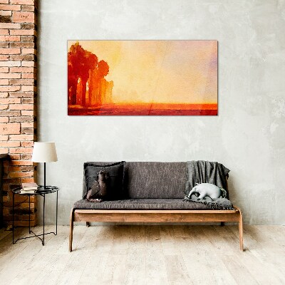 Foto op glas Zonsondergang achter de palmbomen