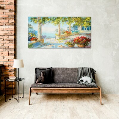 Glas foto Lentelandschap met bloemen