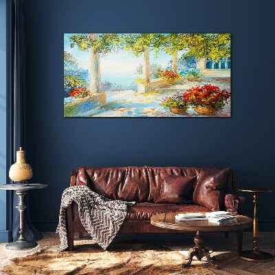 Glas foto Lentelandschap met bloemen