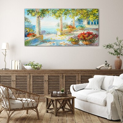 Glas foto Lentelandschap met bloemen