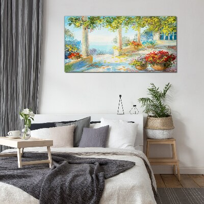 Glas foto Lentelandschap met bloemen