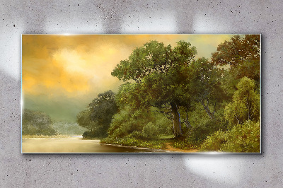 Glas foto Gouden licht over een kalme rivier