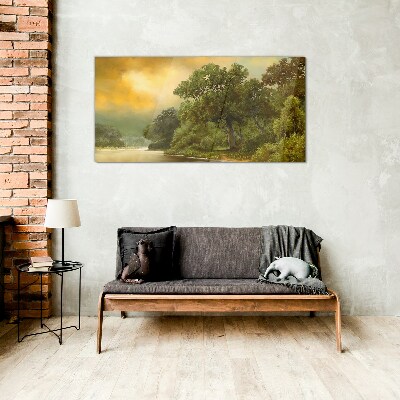 Glas foto Gouden licht over een kalme rivier