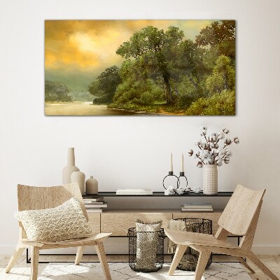 Glas foto Gouden licht over een kalme rivier