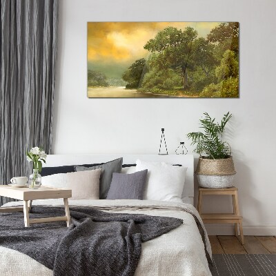 Glas foto Gouden licht over een kalme rivier