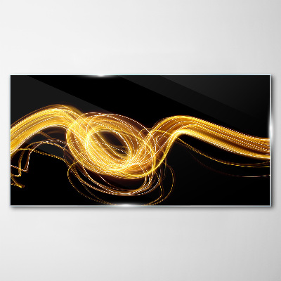 Schilderij op glas Gouden lichtstrepen op zwart