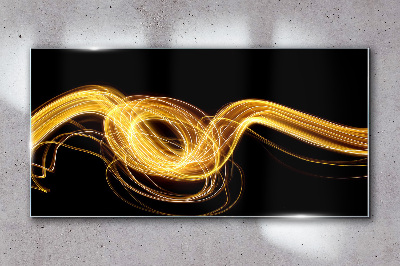 Schilderij op glas Gouden lichtstrepen op zwart