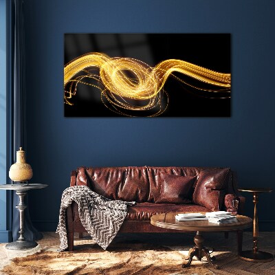 Schilderij op glas Gouden lichtstrepen op zwart