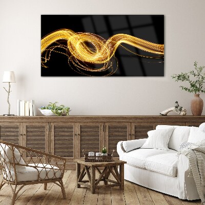 Schilderij op glas Gouden lichtstrepen op zwart
