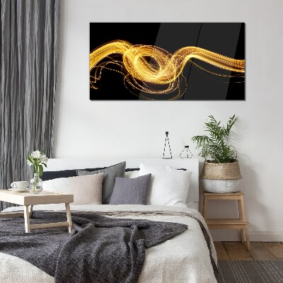 Schilderij op glas Gouden lichtstrepen op zwart