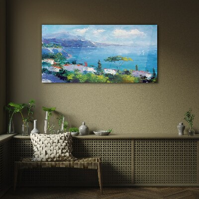 Schilderij op glas Zeegezicht in blauw