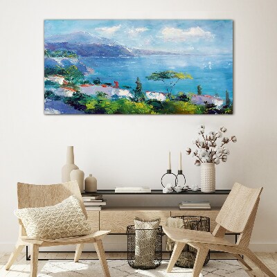 Schilderij op glas Zeegezicht in blauw