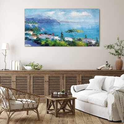 Schilderij op glas Zeegezicht in blauw