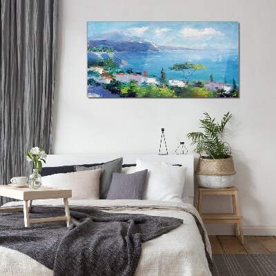 Schilderij op glas Zeegezicht in blauw