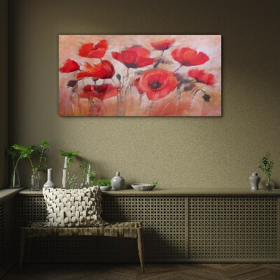 Glas foto Rode klaprozen op een pastelachtergrond