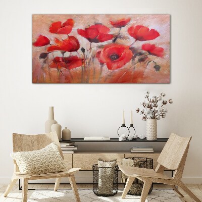 Glas foto Rode klaprozen op een pastelachtergrond