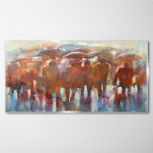 Schilderij op glas Regenachtig tafereel met paraplu's