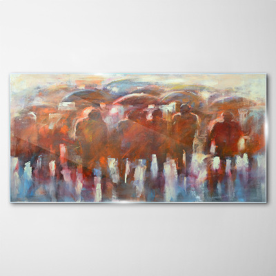 Schilderij op glas Regenachtig tafereel met paraplu's