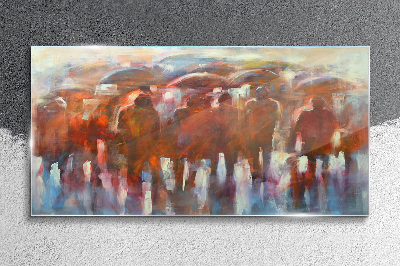 Schilderij op glas Regenachtig tafereel met paraplu's