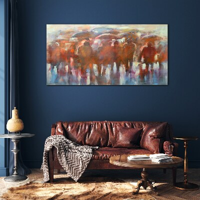 Schilderij op glas Regenachtig tafereel met paraplu's