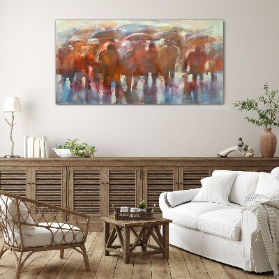 Schilderij op glas Regenachtig tafereel met paraplu's