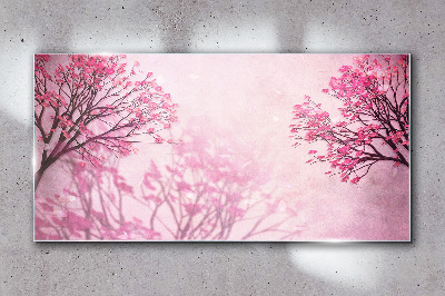 Foto op glas Roze bloemen in de lente-aura