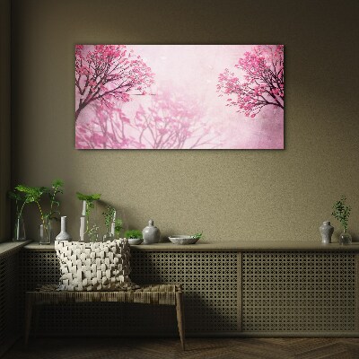 Foto op glas Roze bloemen in de lente-aura