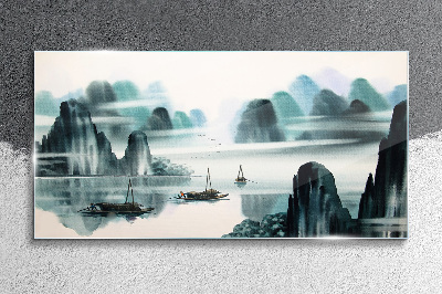 Schilderij op glas Een kalm meer in een berglandschap