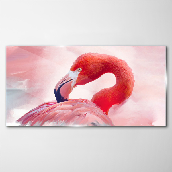 Foto op glas Roze flamingo in pastelkleuren