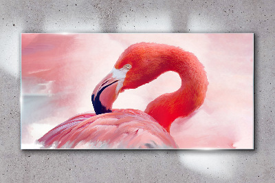 Foto op glas Roze flamingo in pastelkleuren