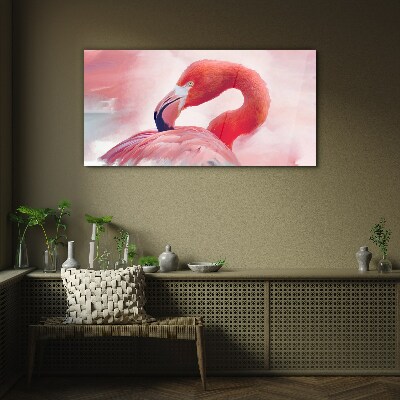 Foto op glas Roze flamingo in pastelkleuren