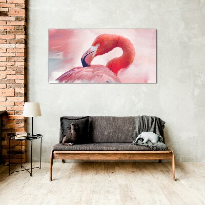 Foto op glas Roze flamingo in pastelkleuren