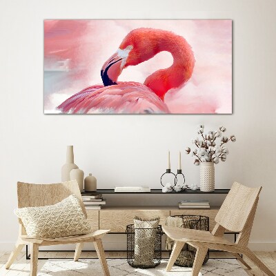 Foto op glas Roze flamingo in pastelkleuren