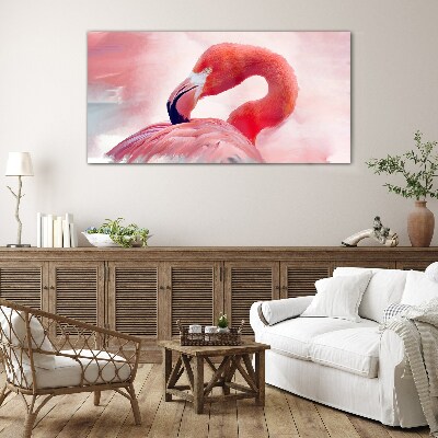 Foto op glas Roze flamingo in pastelkleuren