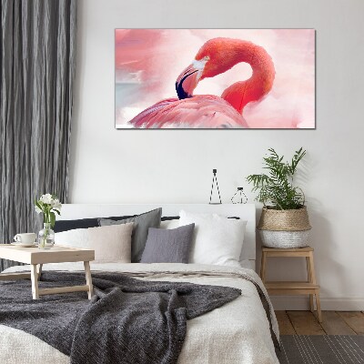Foto op glas Roze flamingo in pastelkleuren