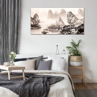 Foto op glas Een vredig berglandschap in monochroom