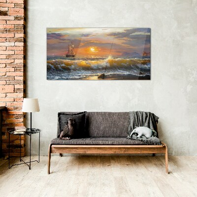 Glas foto Zonsondergang over de zee