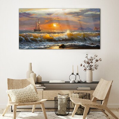 Glas foto Zonsondergang over de zee