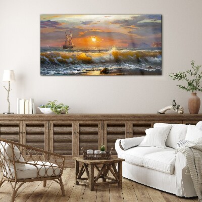 Glas foto Zonsondergang over de zee