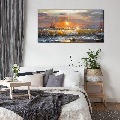 Glas foto Zonsondergang over de zee