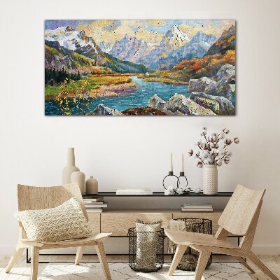 Glas foto Berglandschap met een rivier