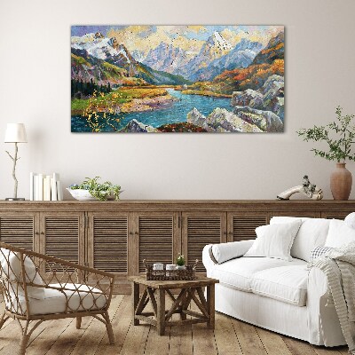 Glas foto Berglandschap met een rivier