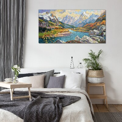 Glas foto Berglandschap met een rivier