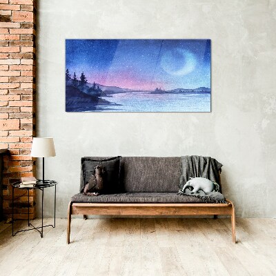 Schilderij op glas Een magische avond aan het meer