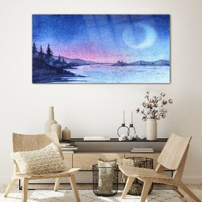 Schilderij op glas Een magische avond aan het meer